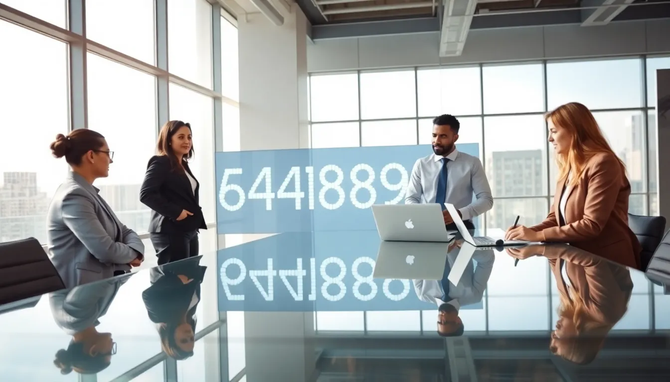 diverse team discussing the significance of a numerical identifier in a modern office.