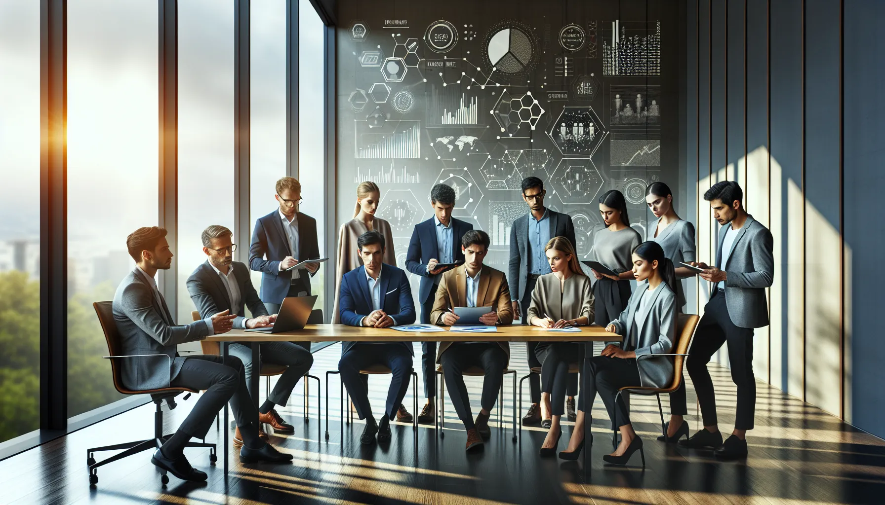 diverse professionals discussing customer service practices in a modern office.