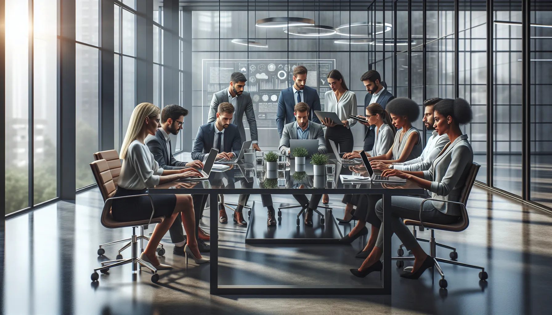 diverse team collaborating in a modern office setting.