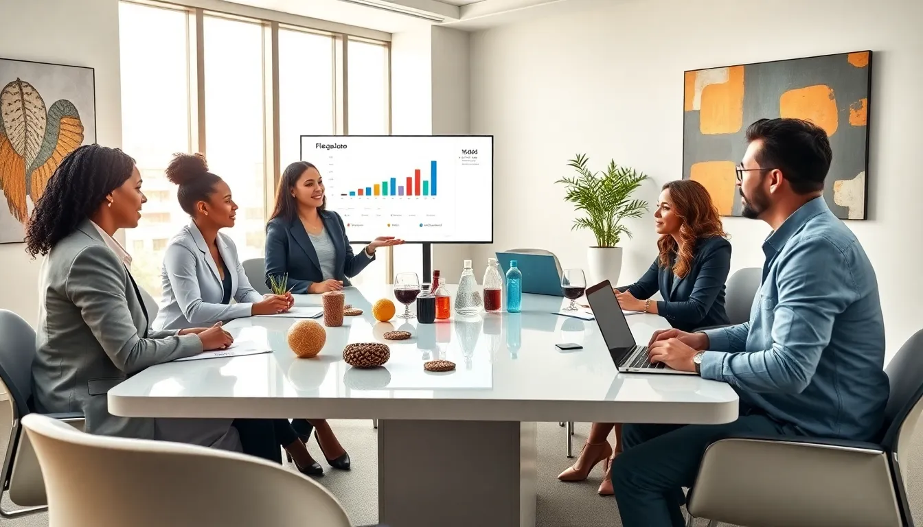 diverse team discussing the concept of flegolobo in a modern office.