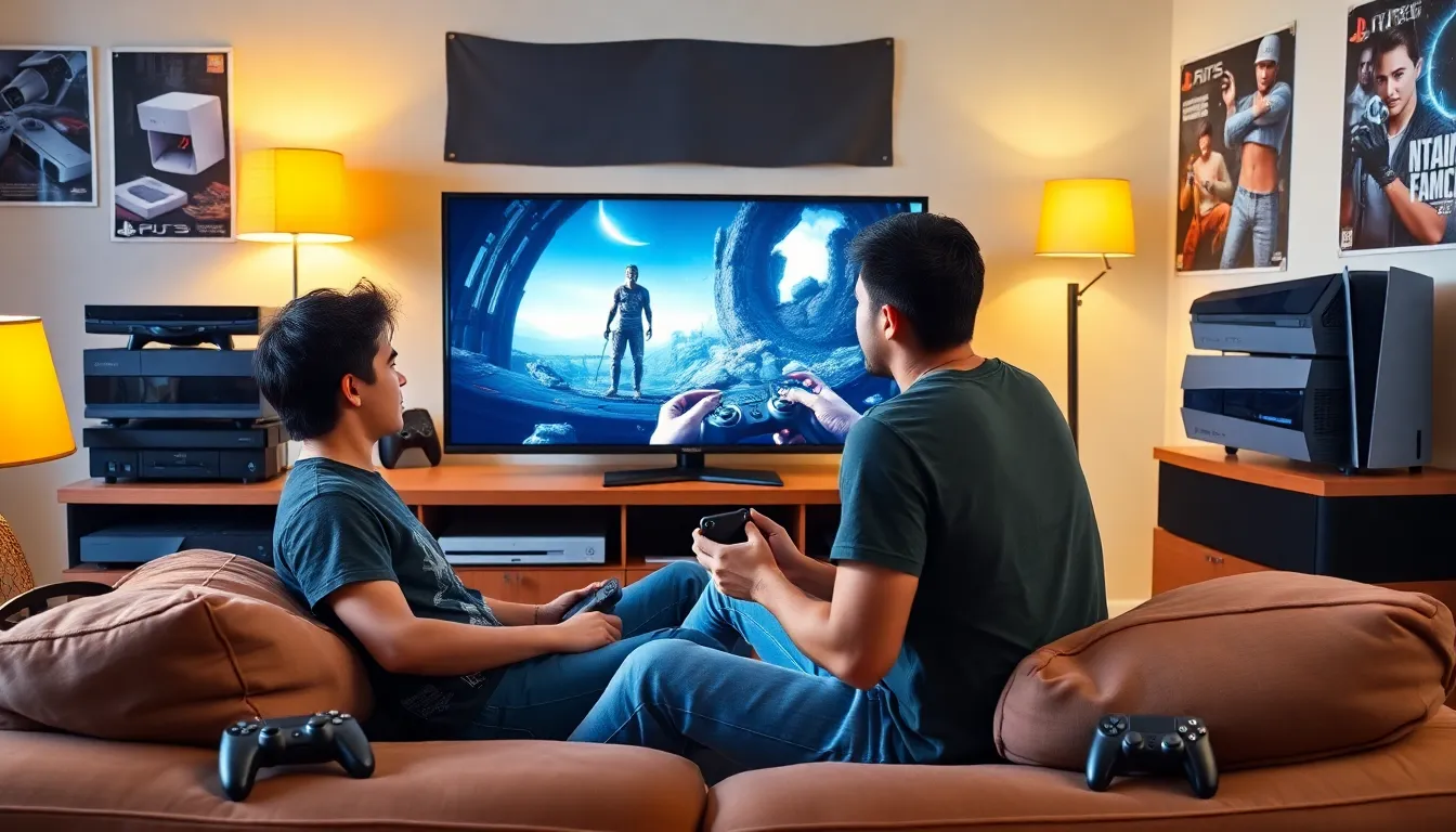 a gamer immersed in PlayStation gaming at home with consoles displayed.