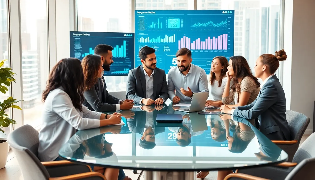 diverse team discussing telecommunications innovations in a modern office.