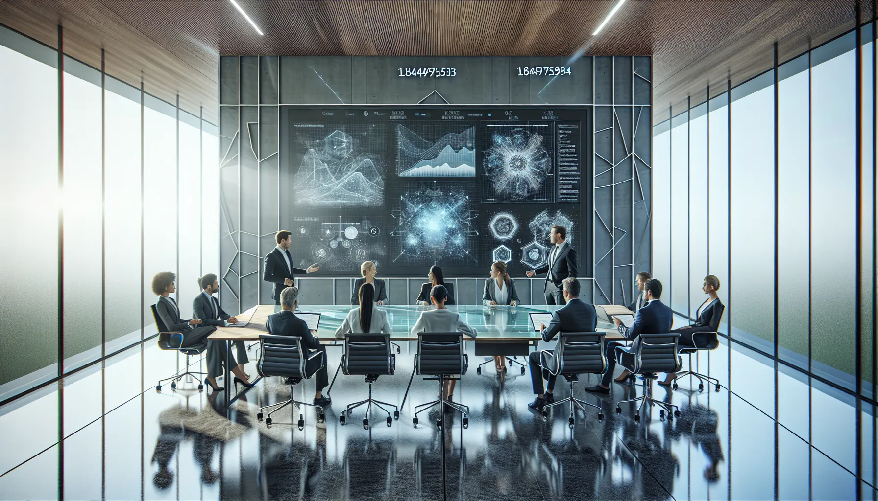 diverse team brainstorming about technology in a modern conference room.