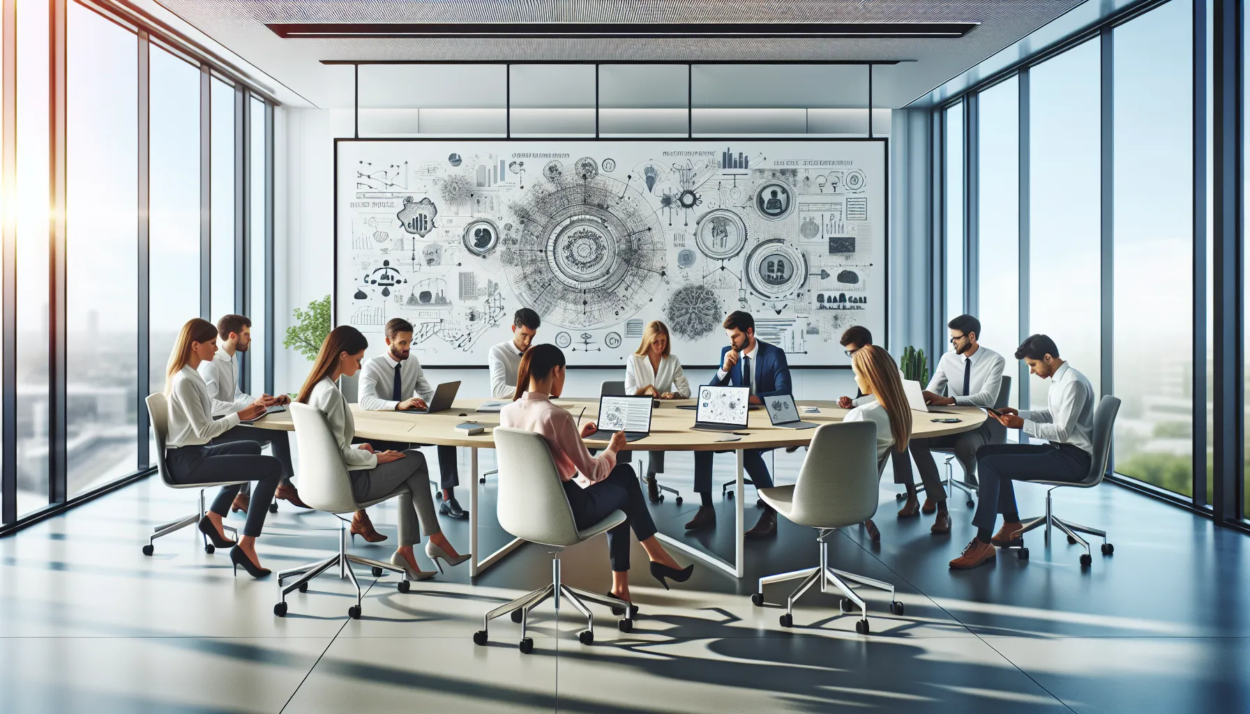 diverse professionals collaborating in a modern educational setting.