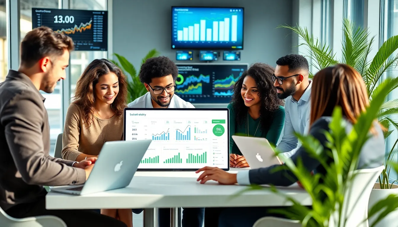 diverse team collaborating in a modern office on industry insights.