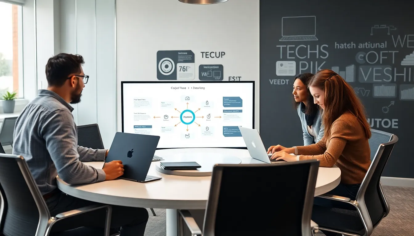 diverse team collaborating in a modern office about DevOps.