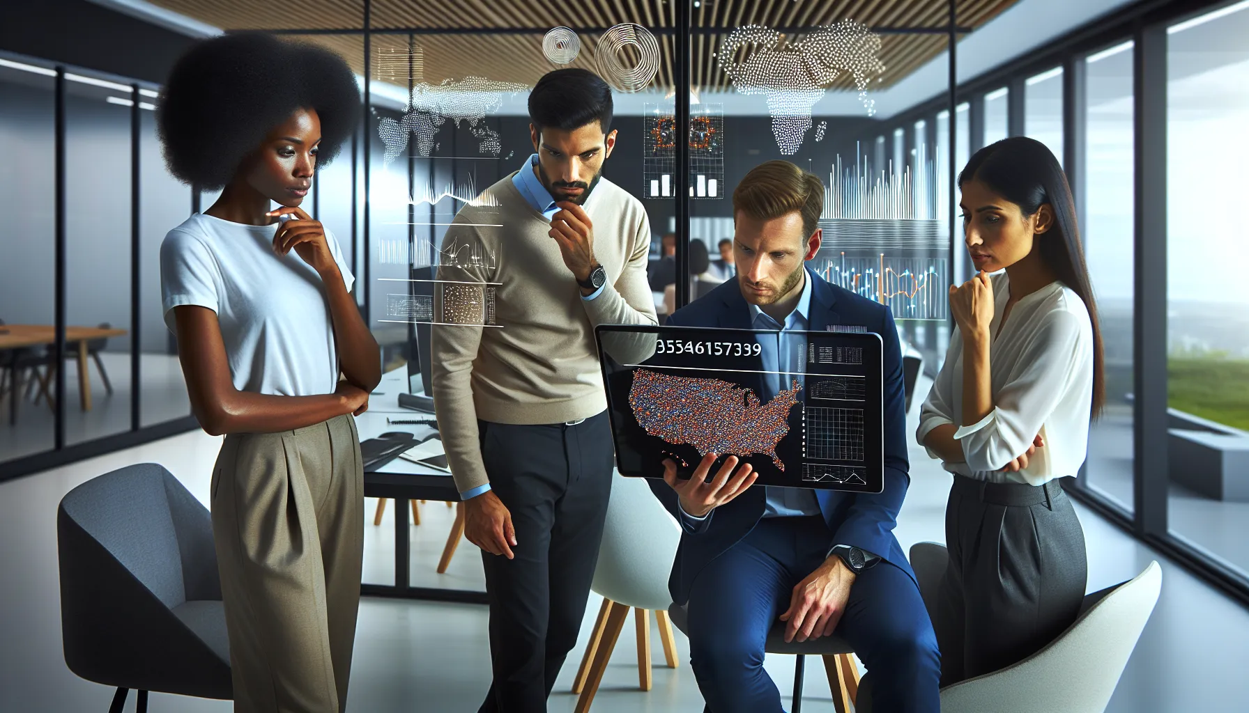 professionals analyzing data patterns in a modern office.