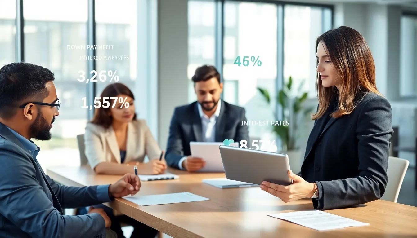 diverse team discussing home loan options in a modern office.