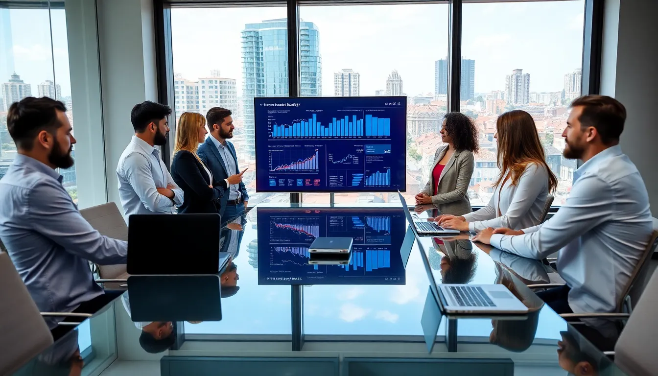 diverse professionals collaborating in a modern office setting.