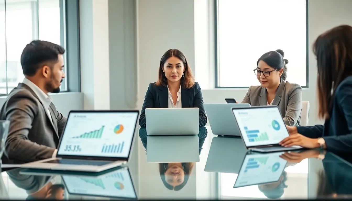 diverse team collaborating in a modern office on digital marketing strategies.