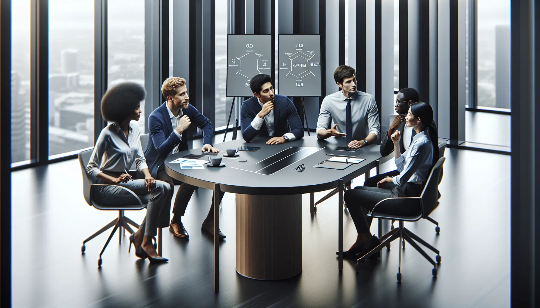 diverse professionals discussing the concept of gfktrcbz in a modern office.