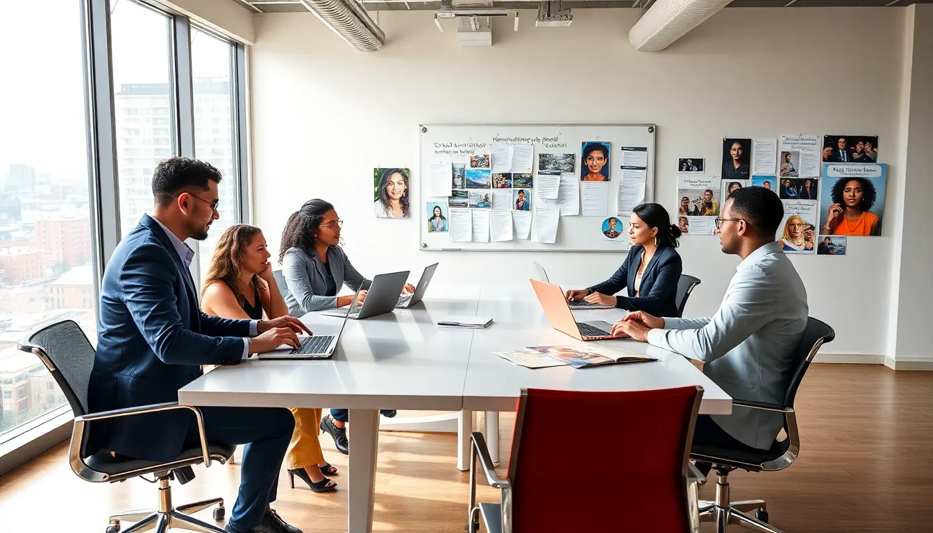diverse professionals collaborating in a modern workspace.