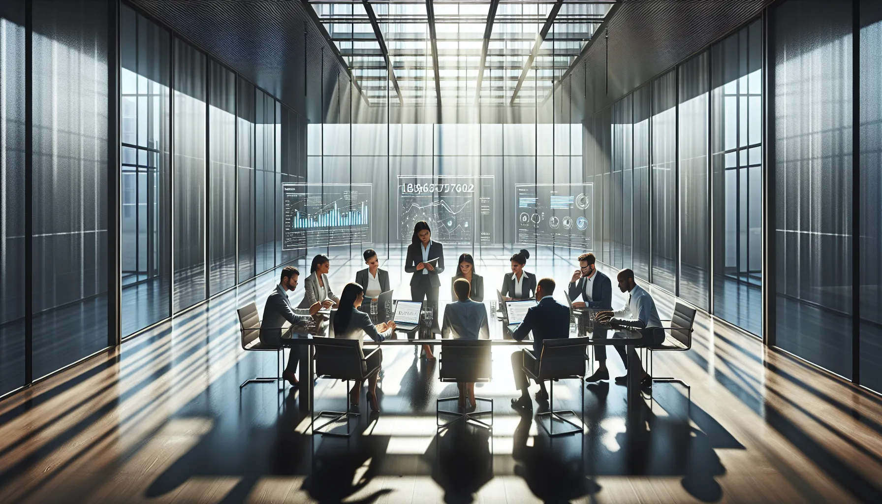 diverse team analyzing data in a modern office setting.
