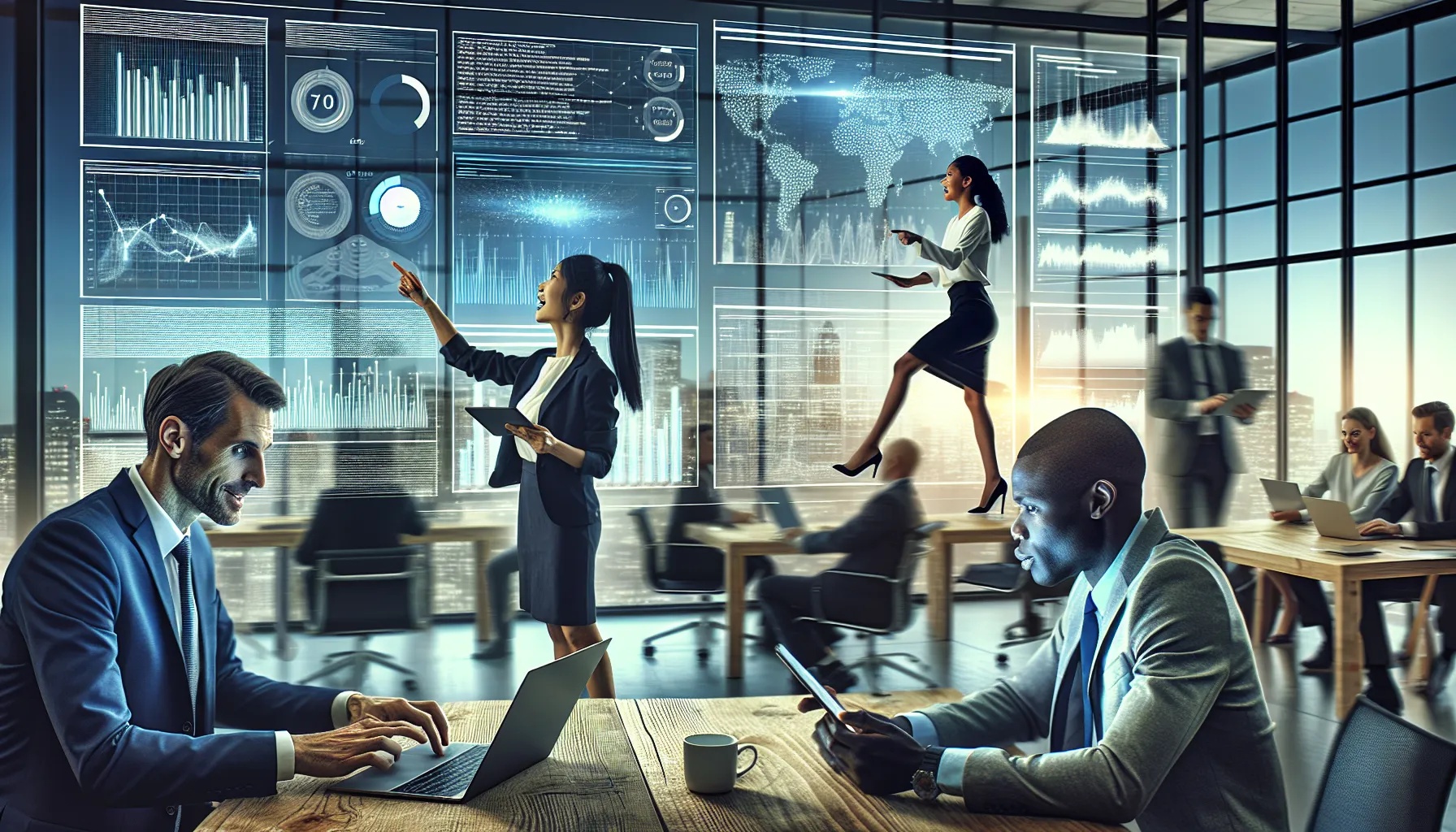 diverse team discussing future trends in a modern office.