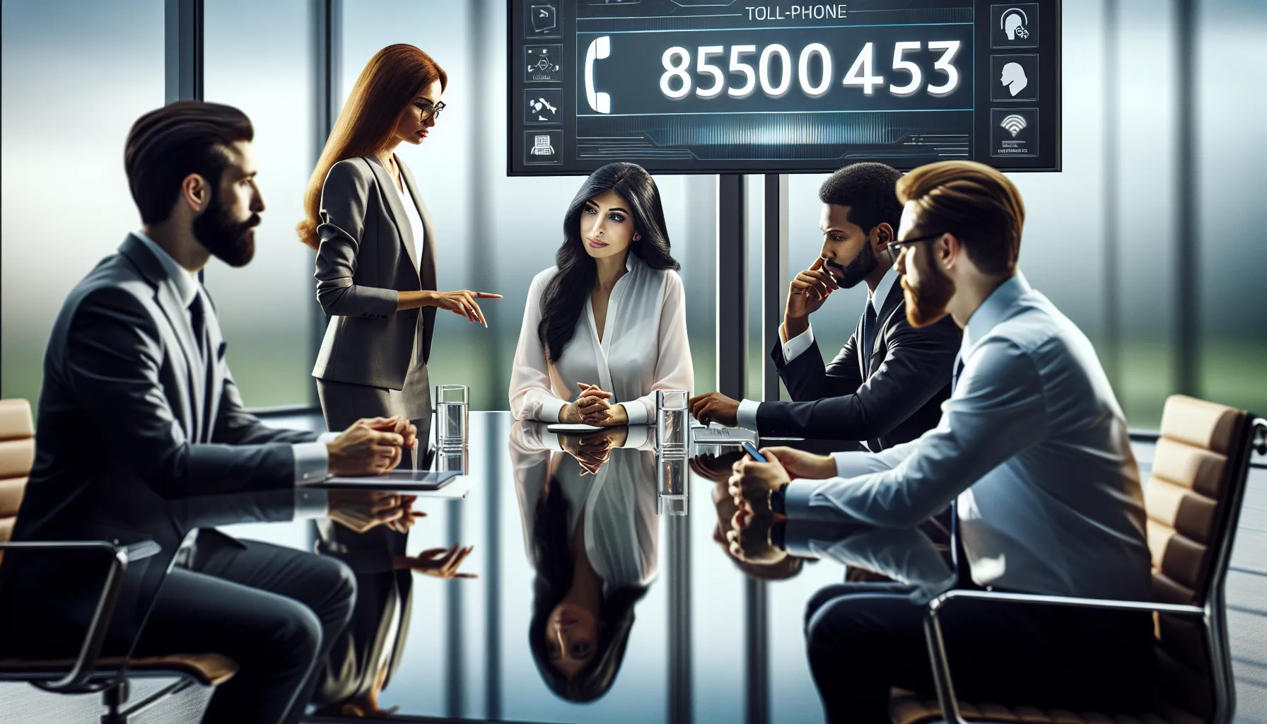 diverse team discussing toll-free number benefits in a modern office.