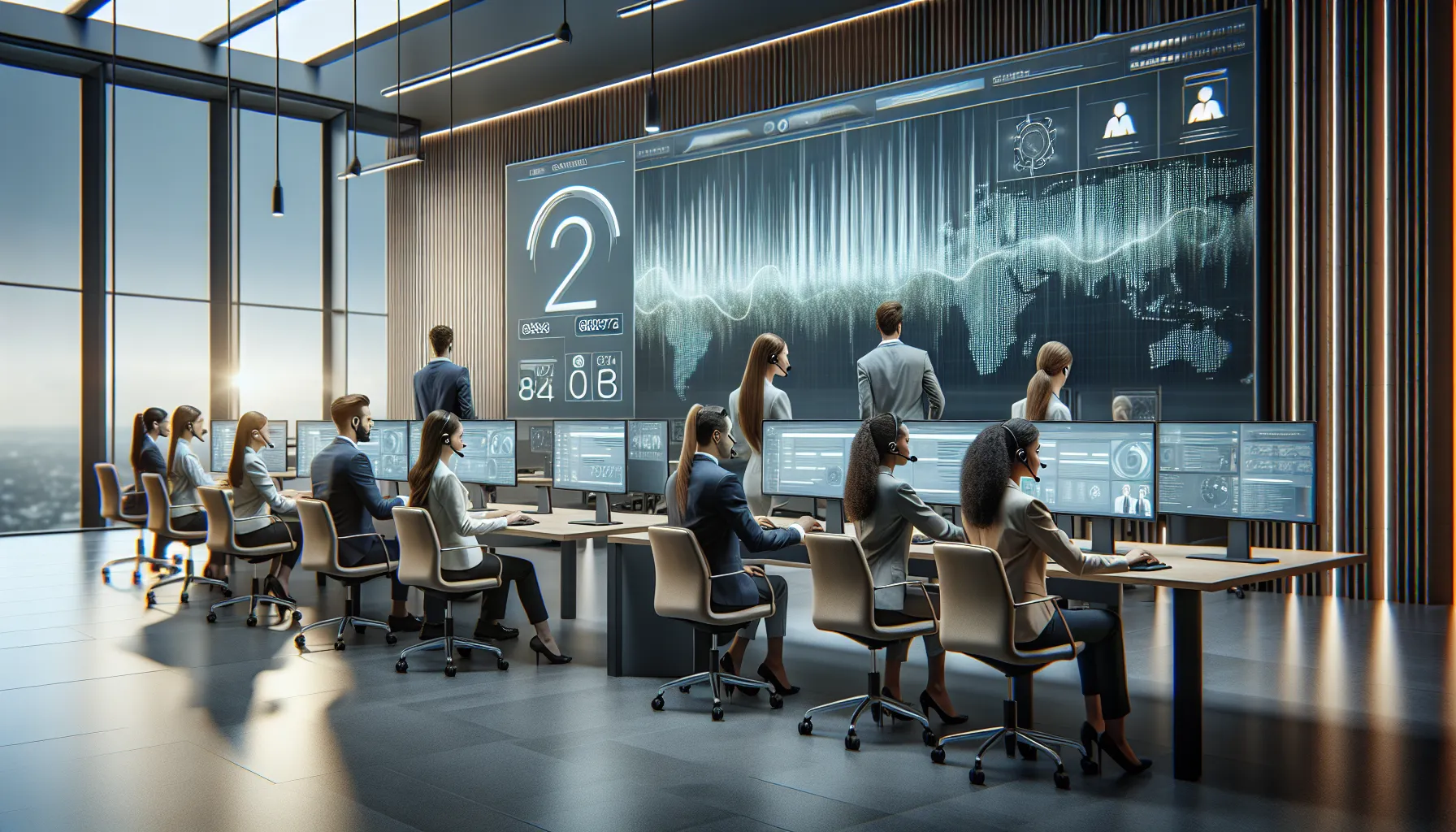 diverse customer service team working in a modern call center.