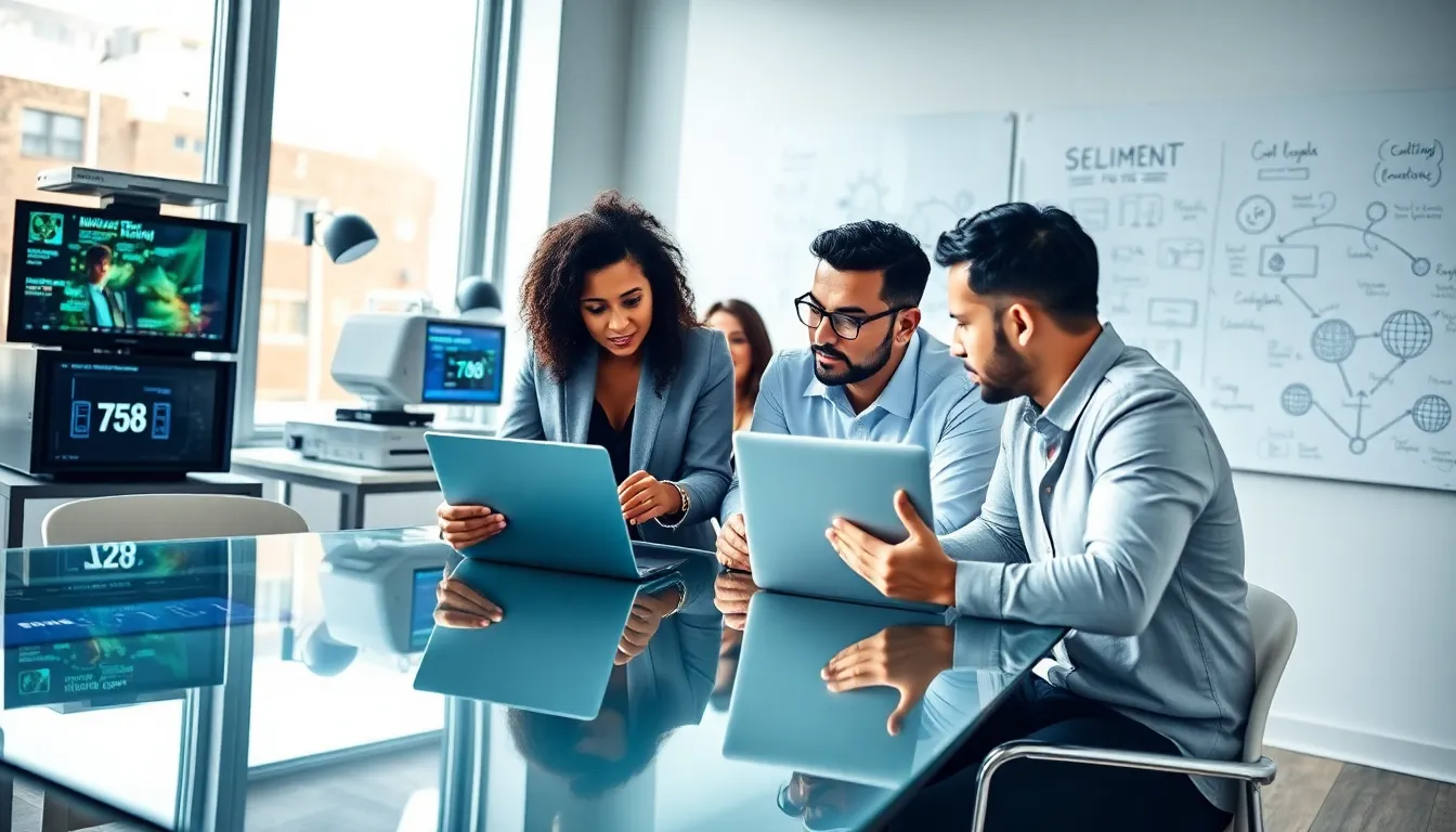 diverse team collaborating in a modern office setting.