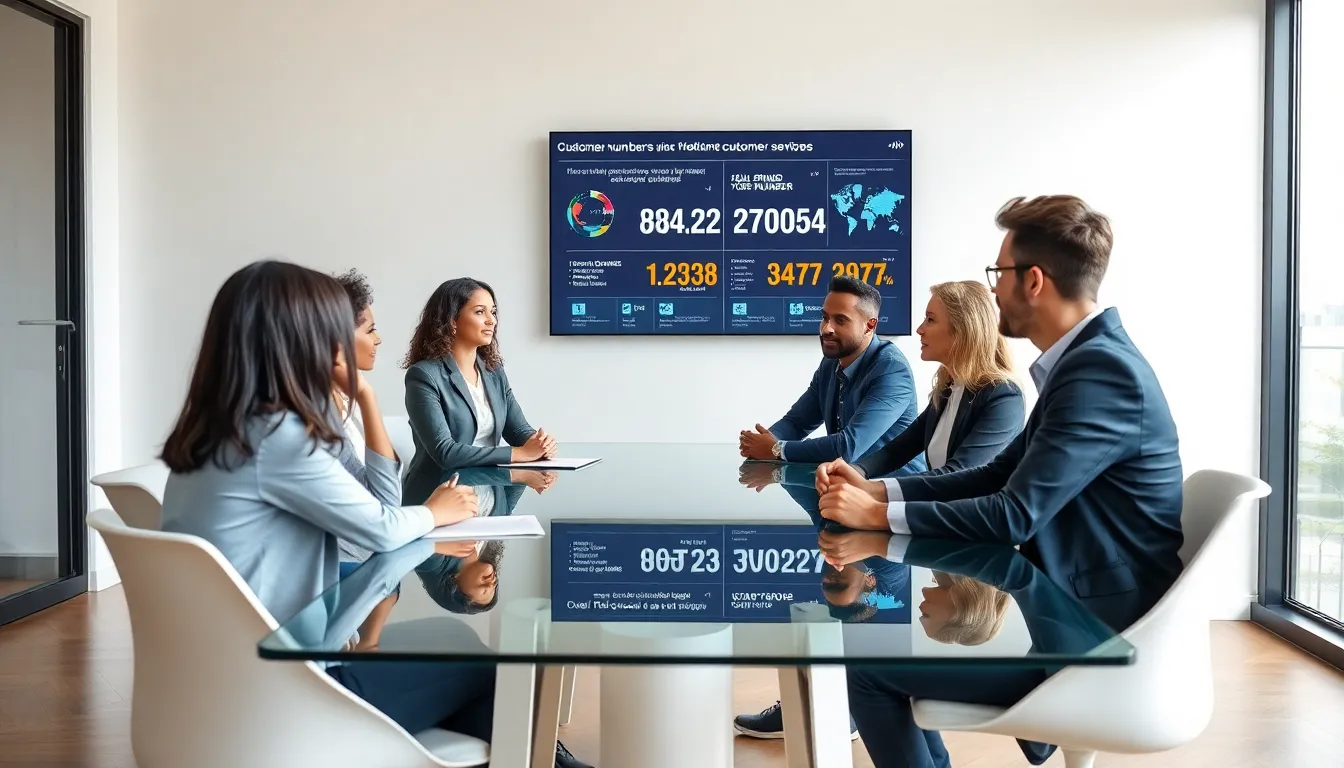 professionals discussing customer service in a modern office.