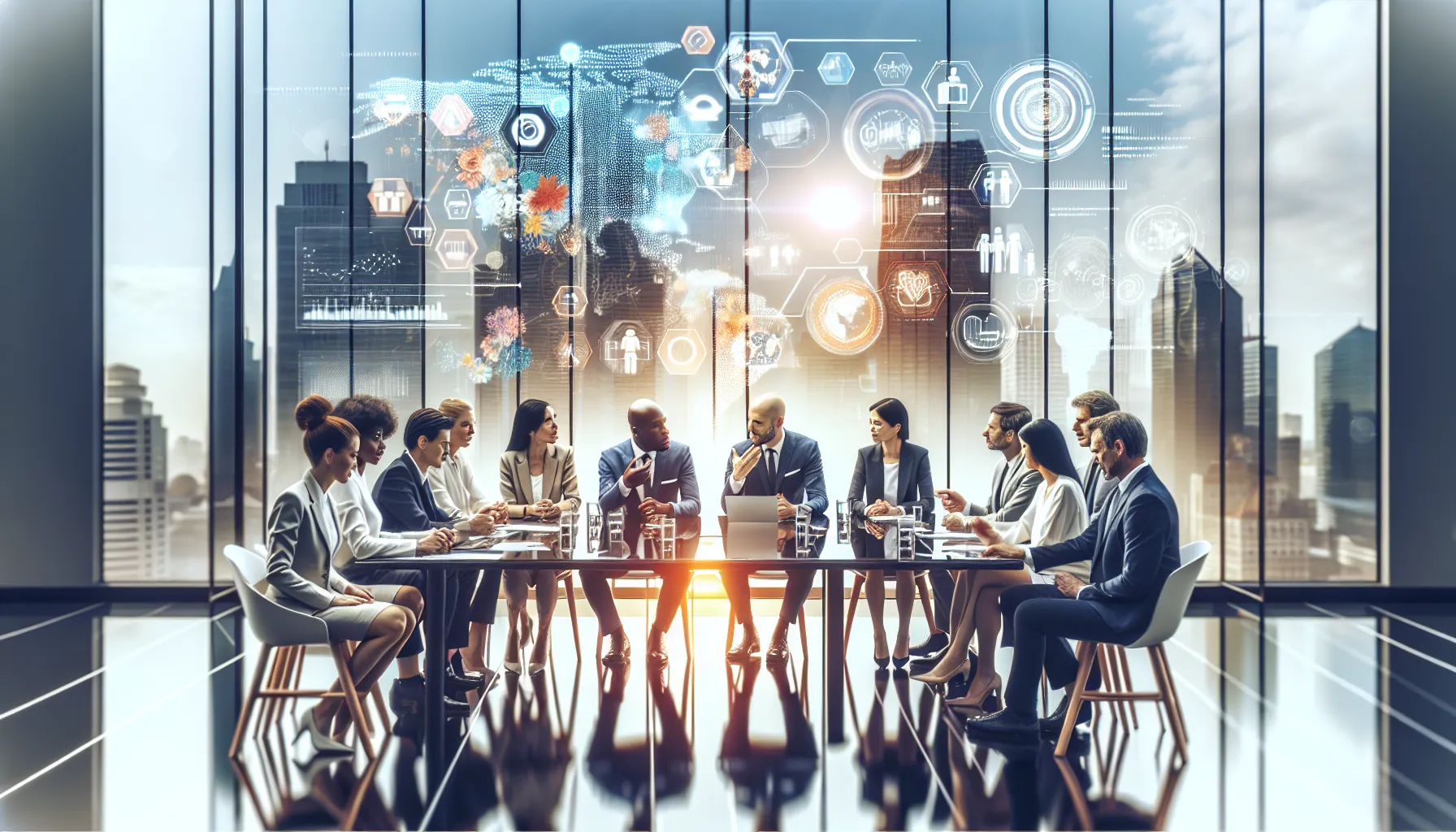 diverse team discussing future trends in a modern office.