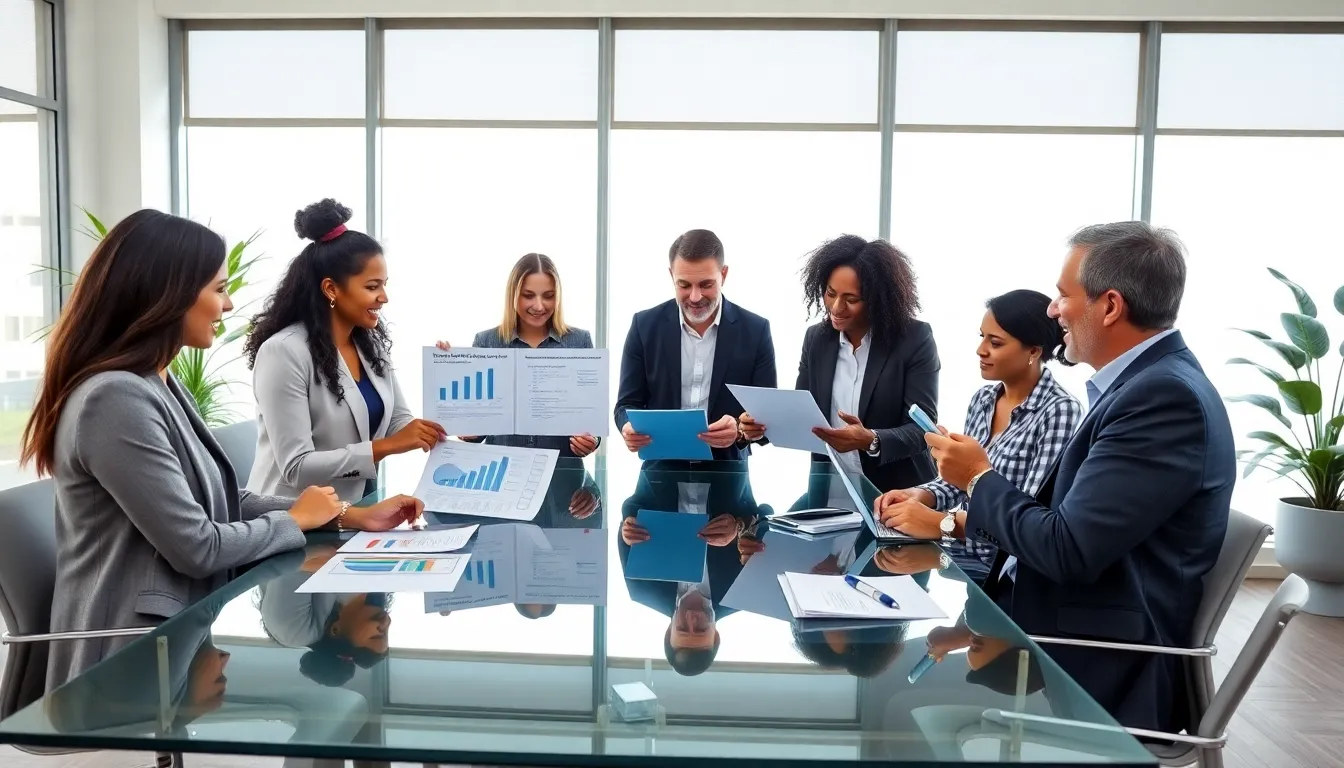 diverse team discussing debt solutions in a modern office.