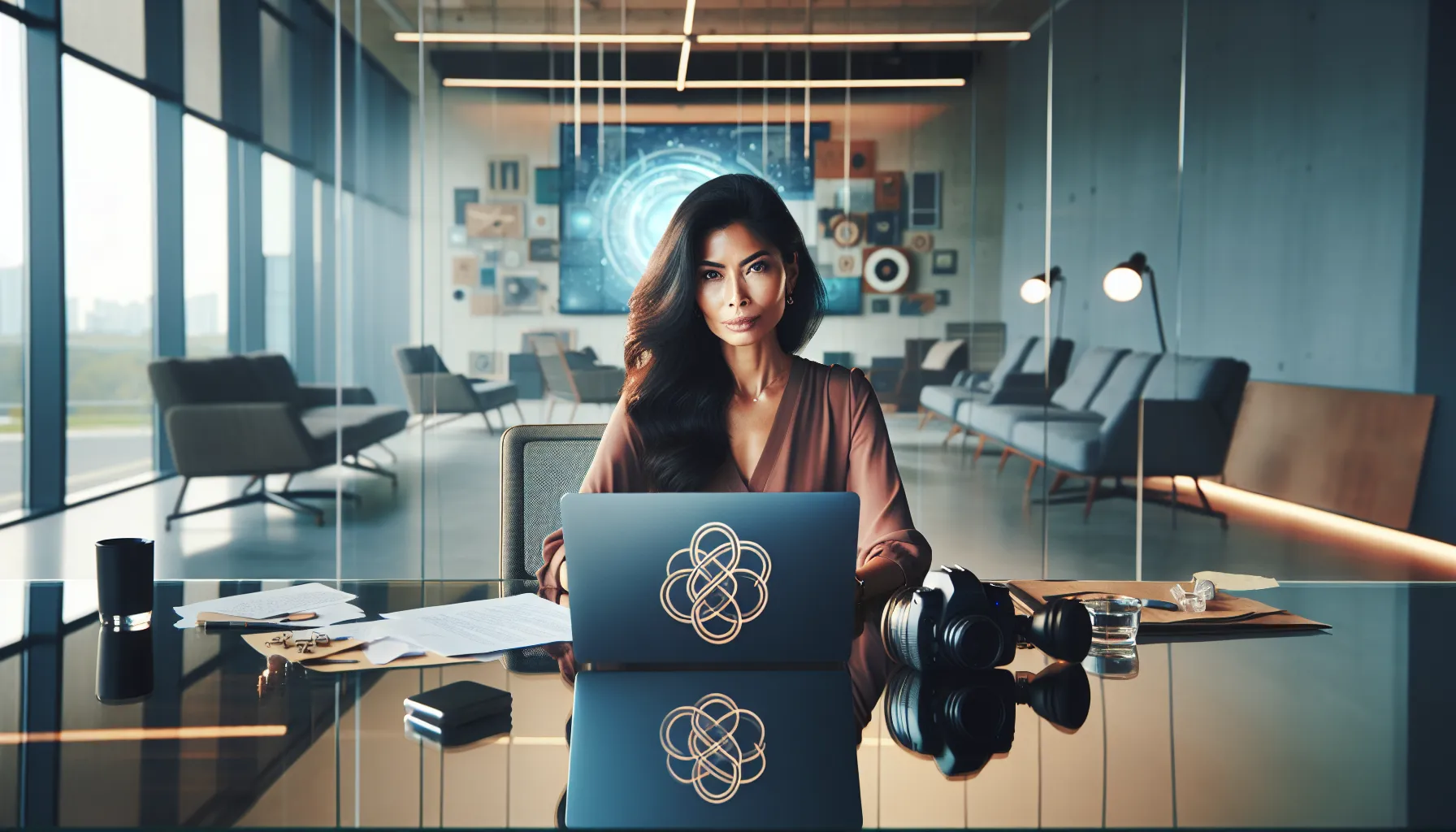 diverse woman in a modern office planning future creative projects.