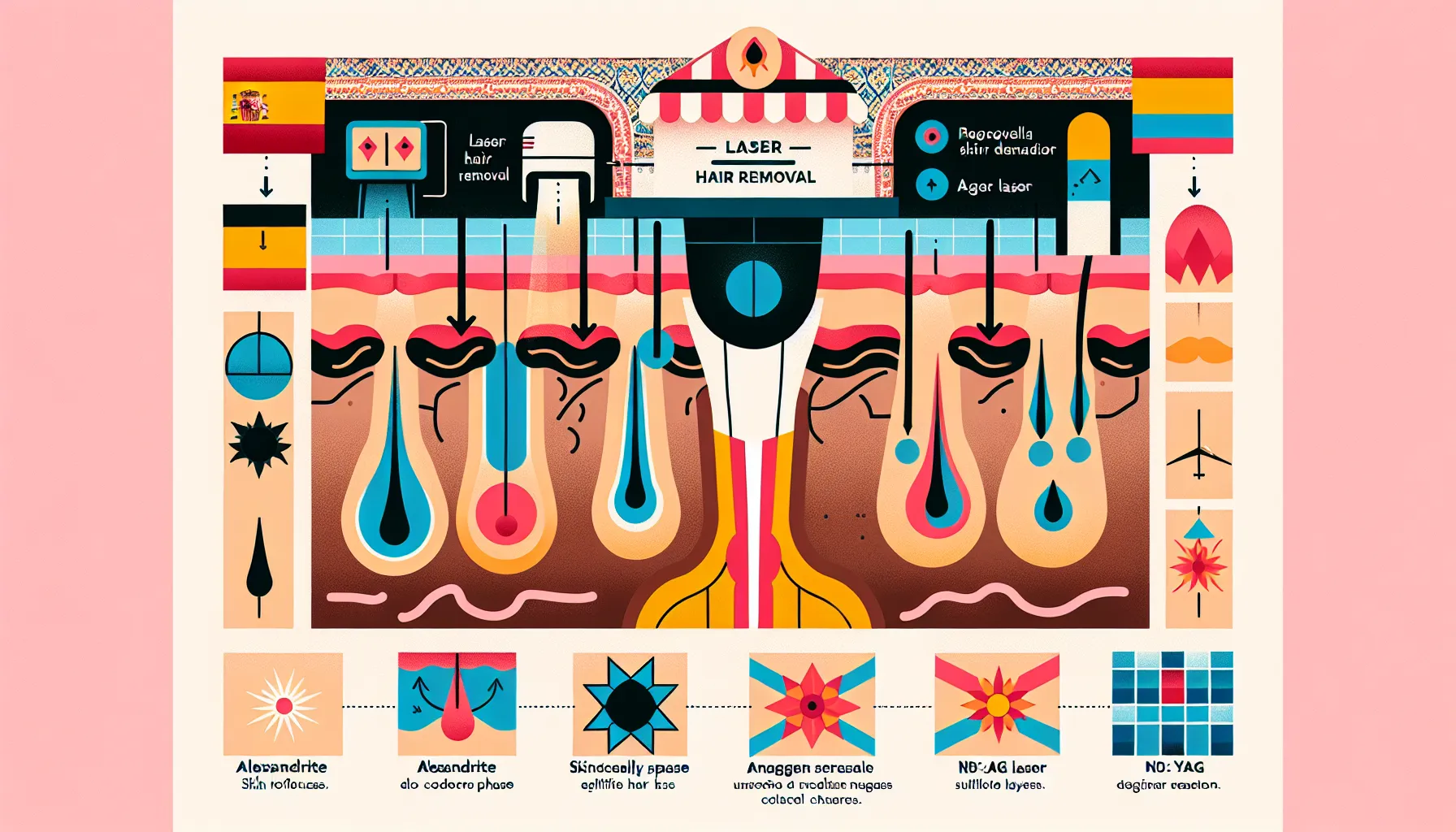 diagram of laser hair removal process and key laser types