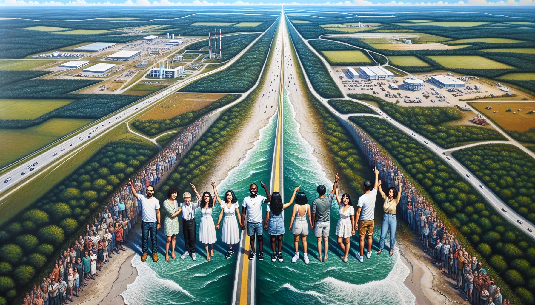 Aerial view of the Florida-Georgia border showcasing the diverse landscapes.