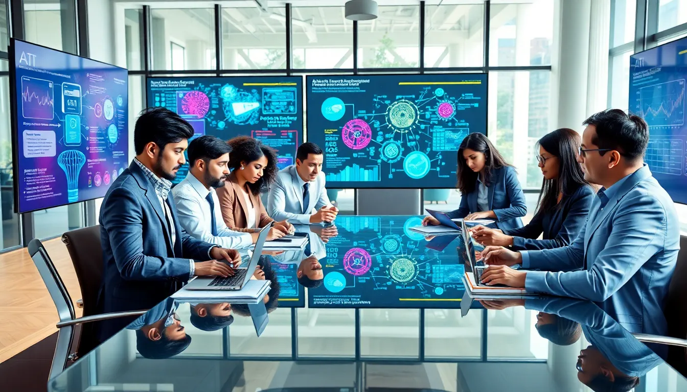 diverse professionals collaborating on artificial intelligence technologies.
