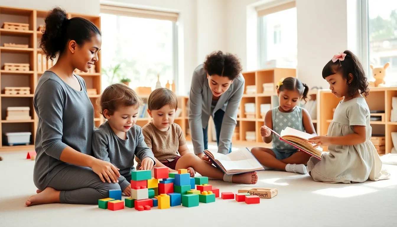 Children engaged in activities in a Montessori classroom.