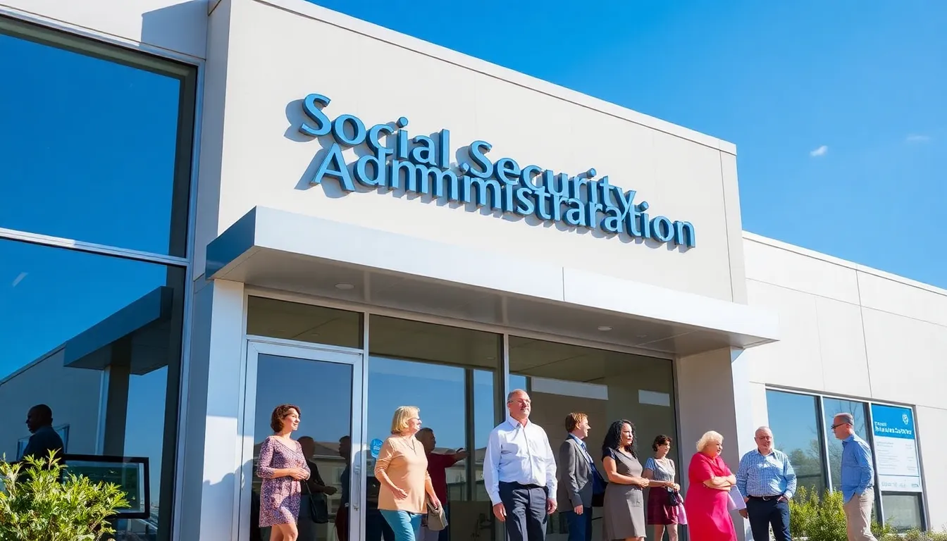 modern Social Security office with diverse people entering in Savannah.