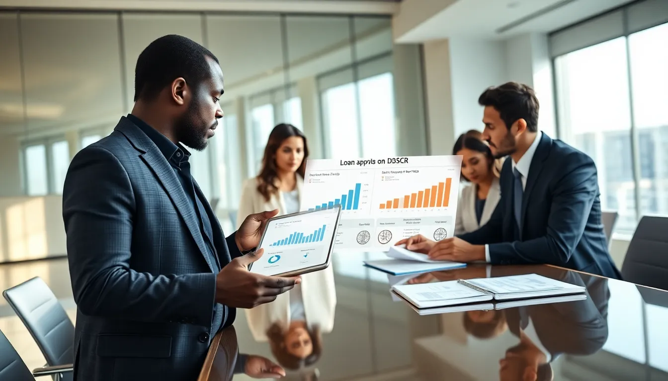 professionals discussing DSCR loans in a modern office setting.