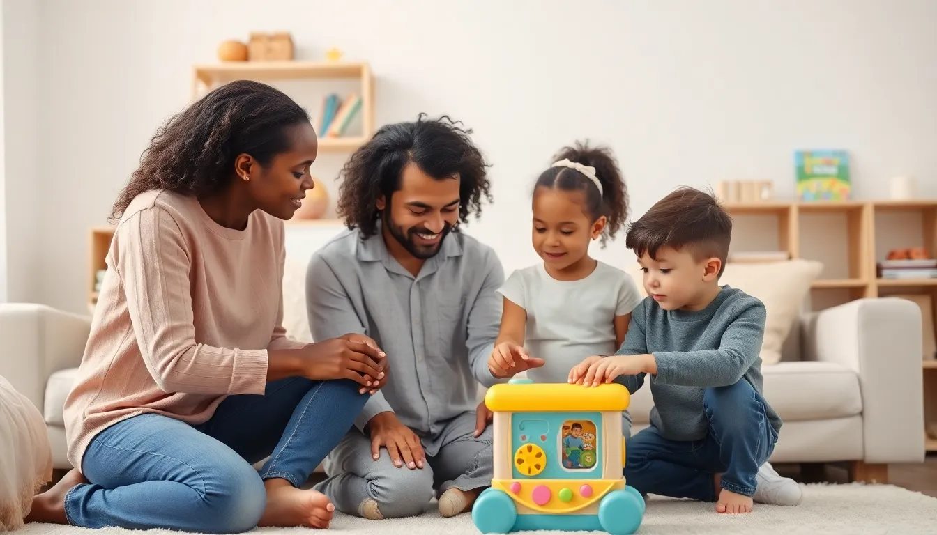 family practicing gentle parenting in a cozy living room.