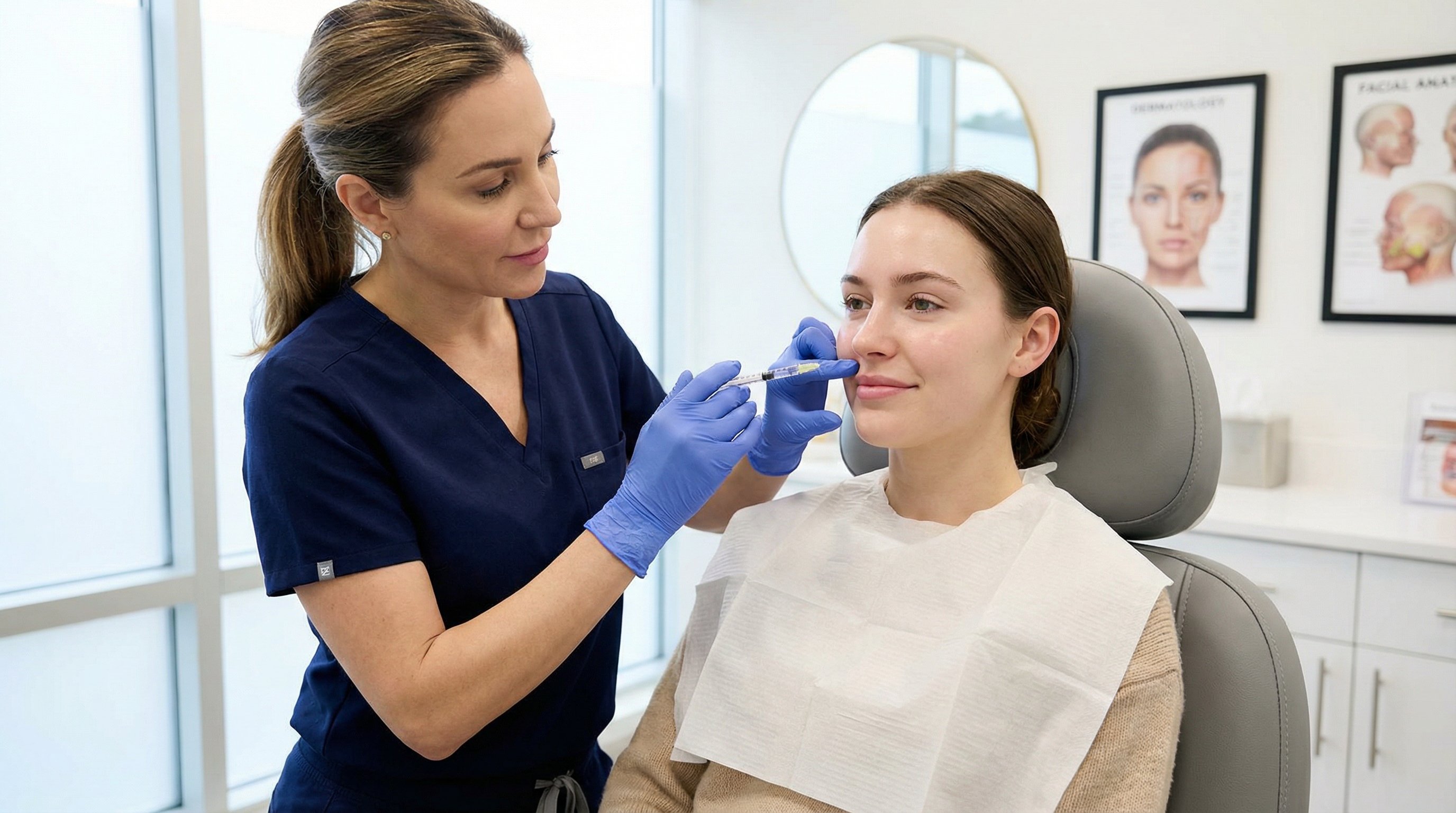 doctor performing a subtle Botox nose lift treatment in a clinic