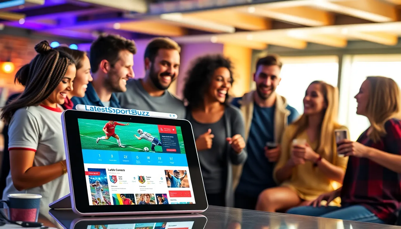 diverse fans discussing football news in a modern lounge.