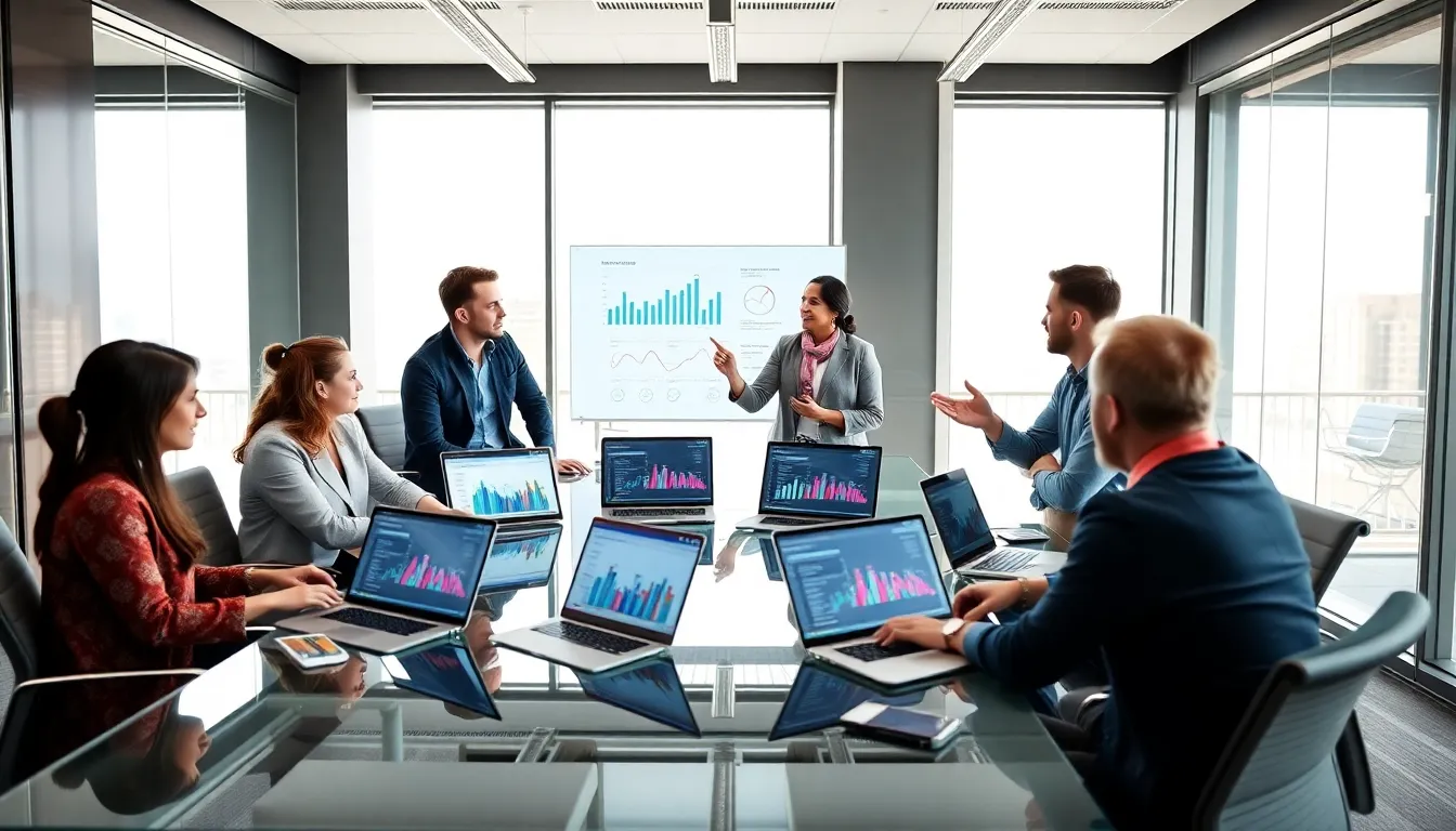 diverse marketing team collaborating in a modern office.