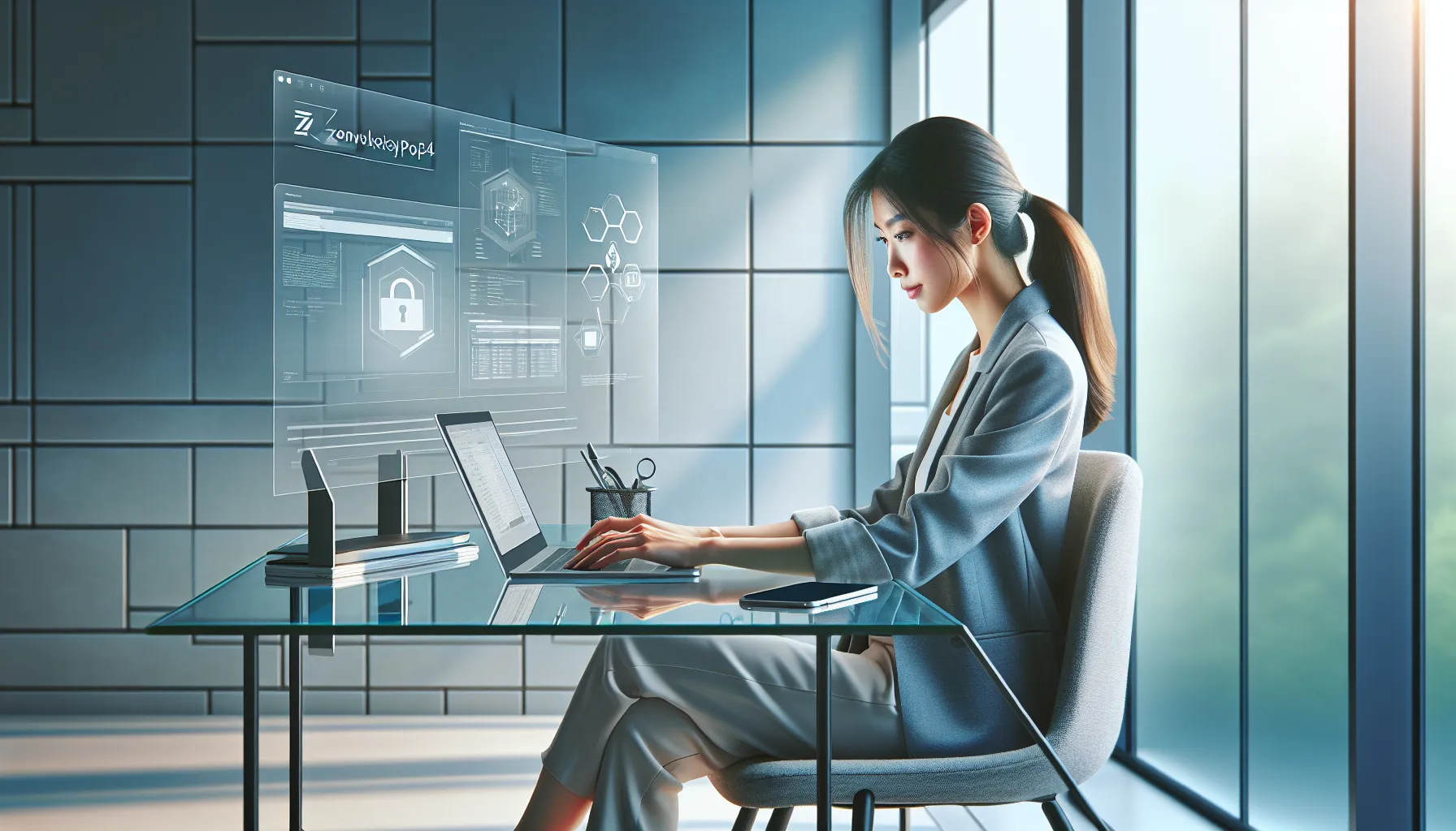 professional troubleshooting Zenvekeypo4 software in a modern office.