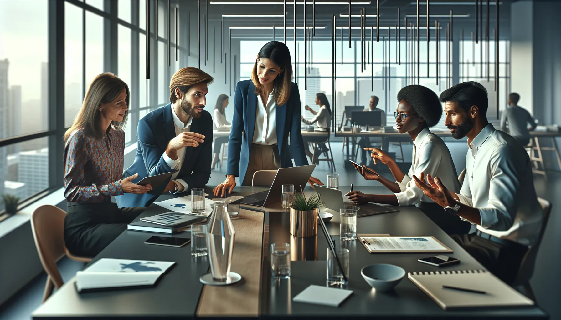 diverse professionals collaborating in a modern office on innovative concepts.