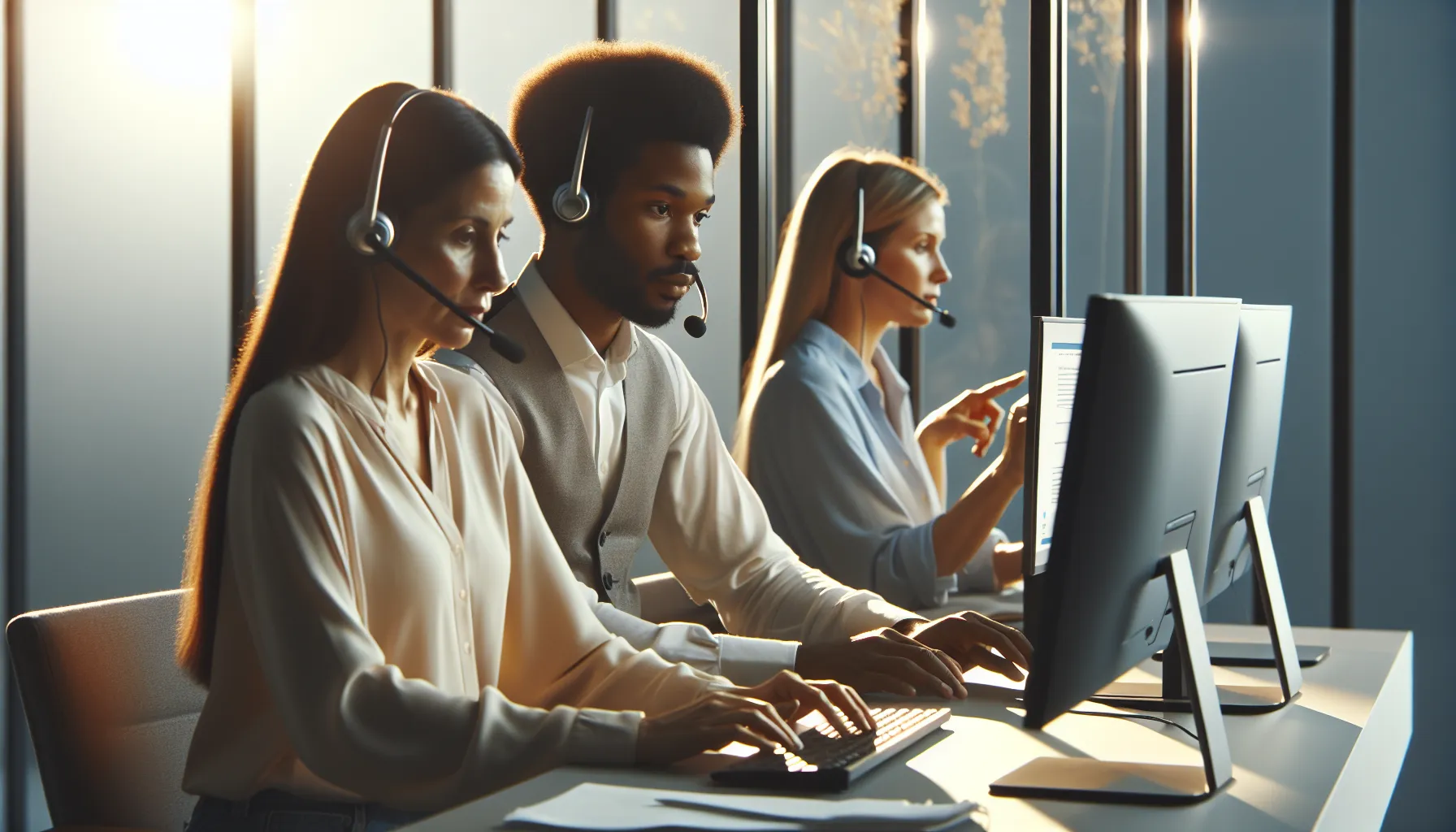 diverse professionals working together in a modern office troubleshooting customer issues.