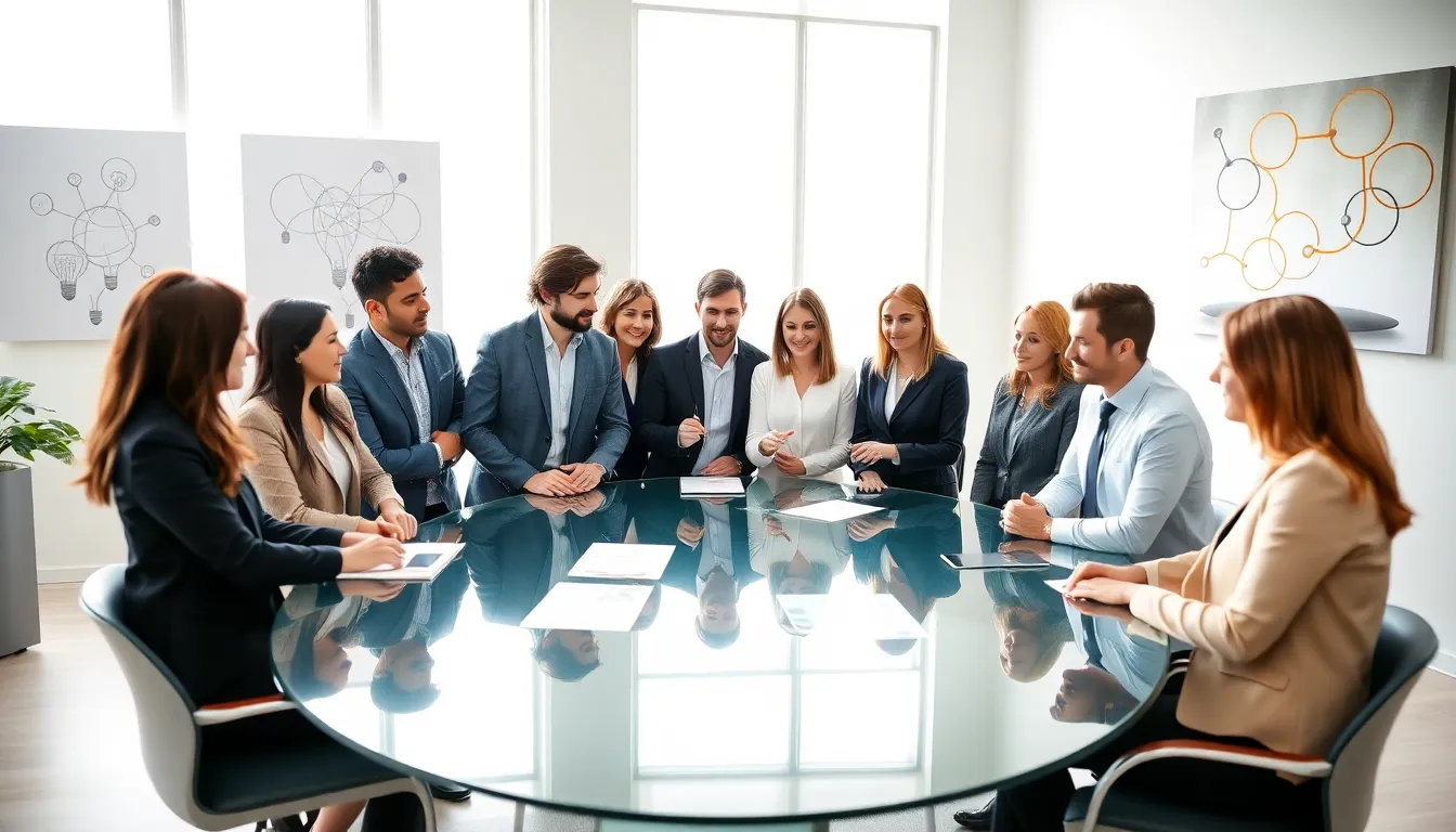diverse professionals collaborating in a modern office setting.