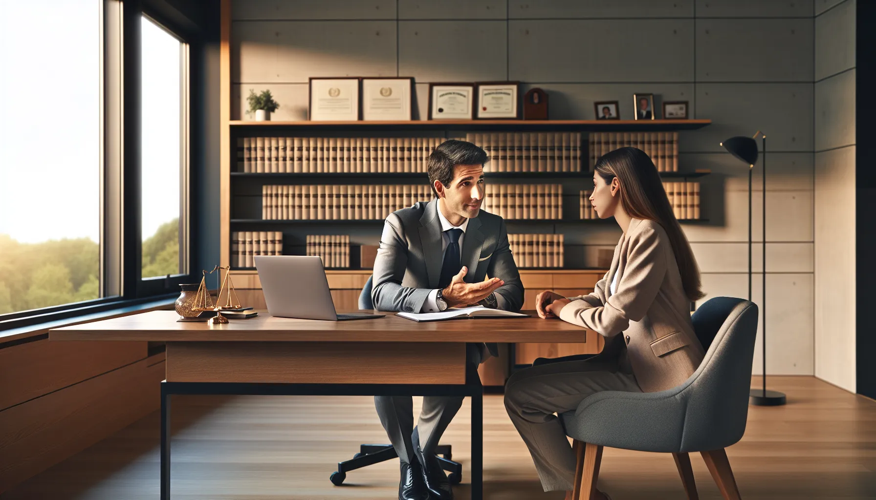 Croatian lawyer consulting with client about family law in modern office