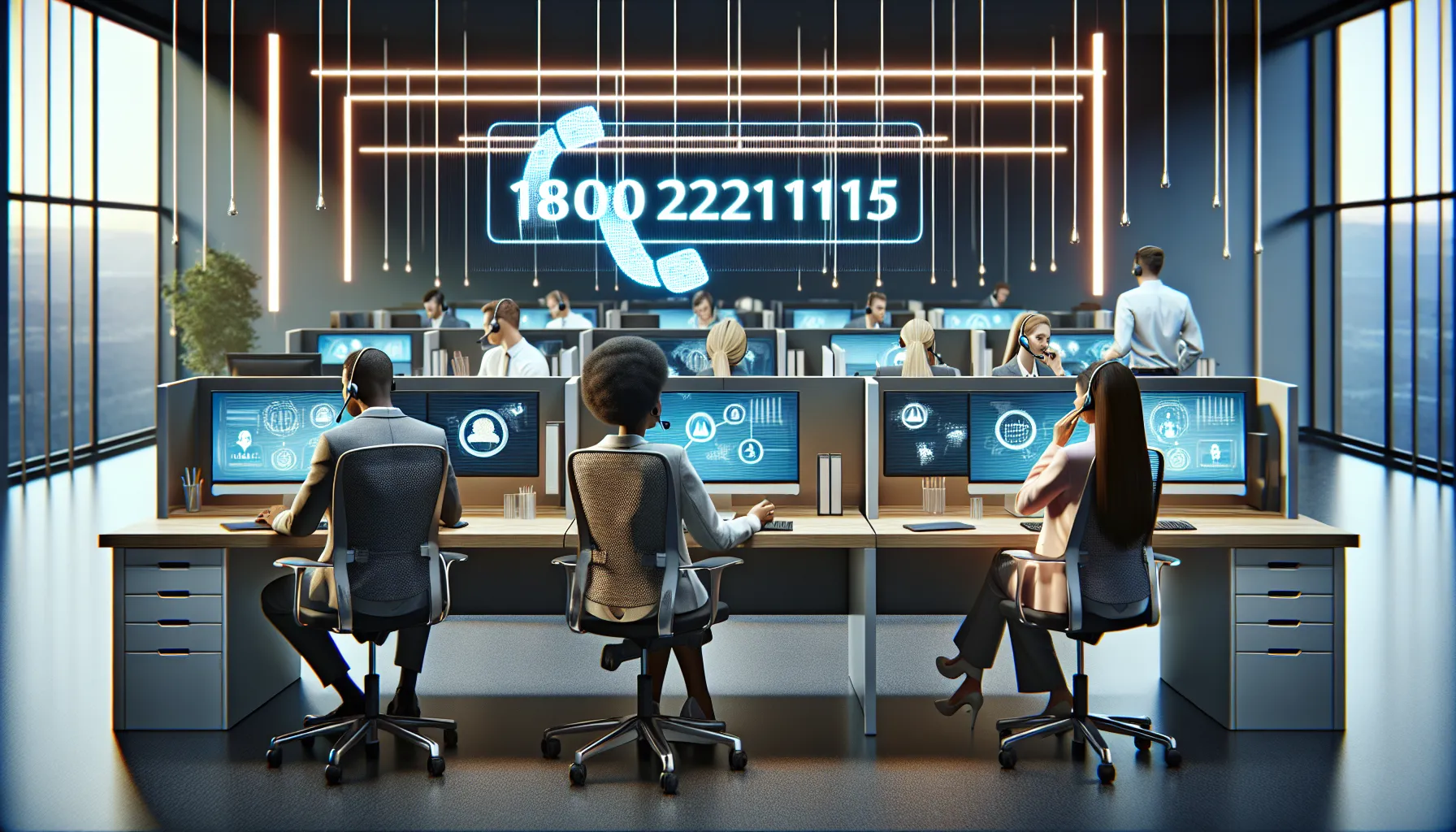 diverse professionals assisting customers in a modern call center.