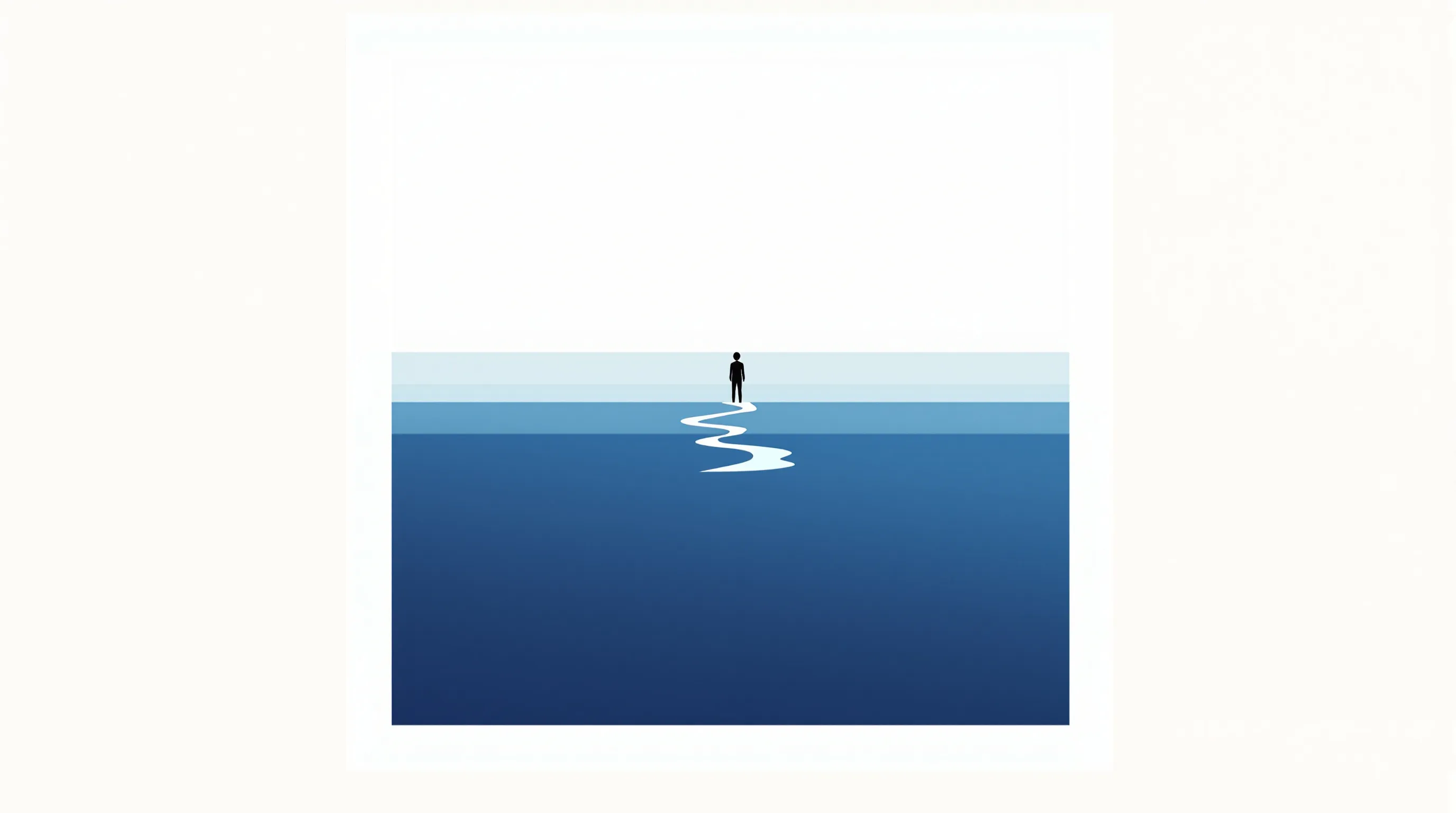 Silhouette facing infinite ocean horizon where sea and sky merge into one.