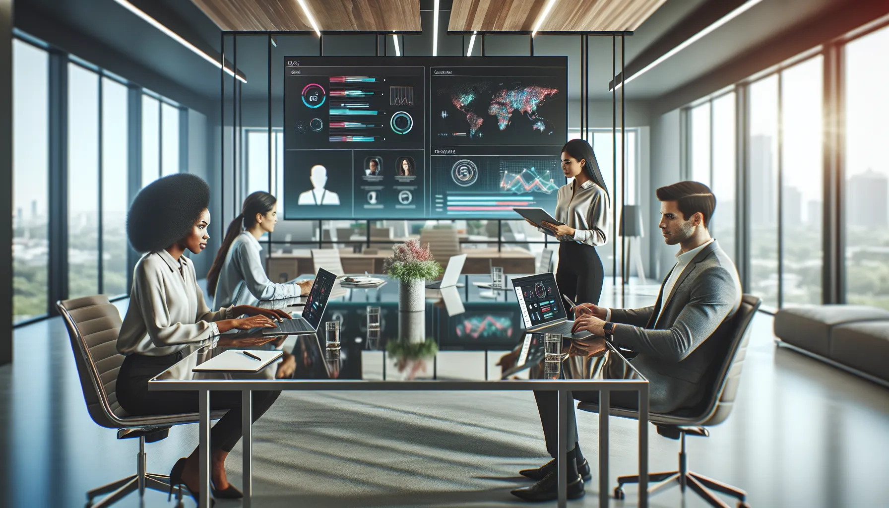 diverse team collaborating in a modern office on Wizzydigital tasks.