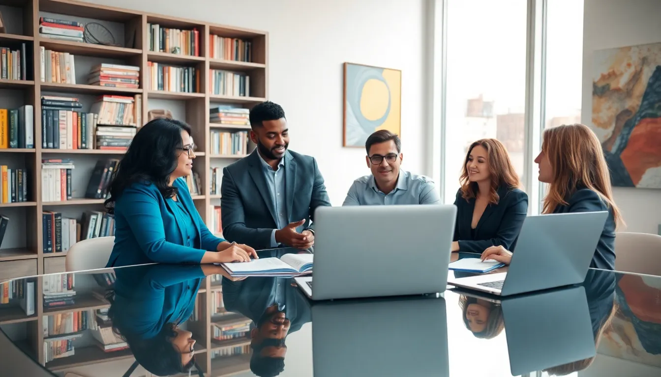 diverse team discussing cultural concepts in a modern office.