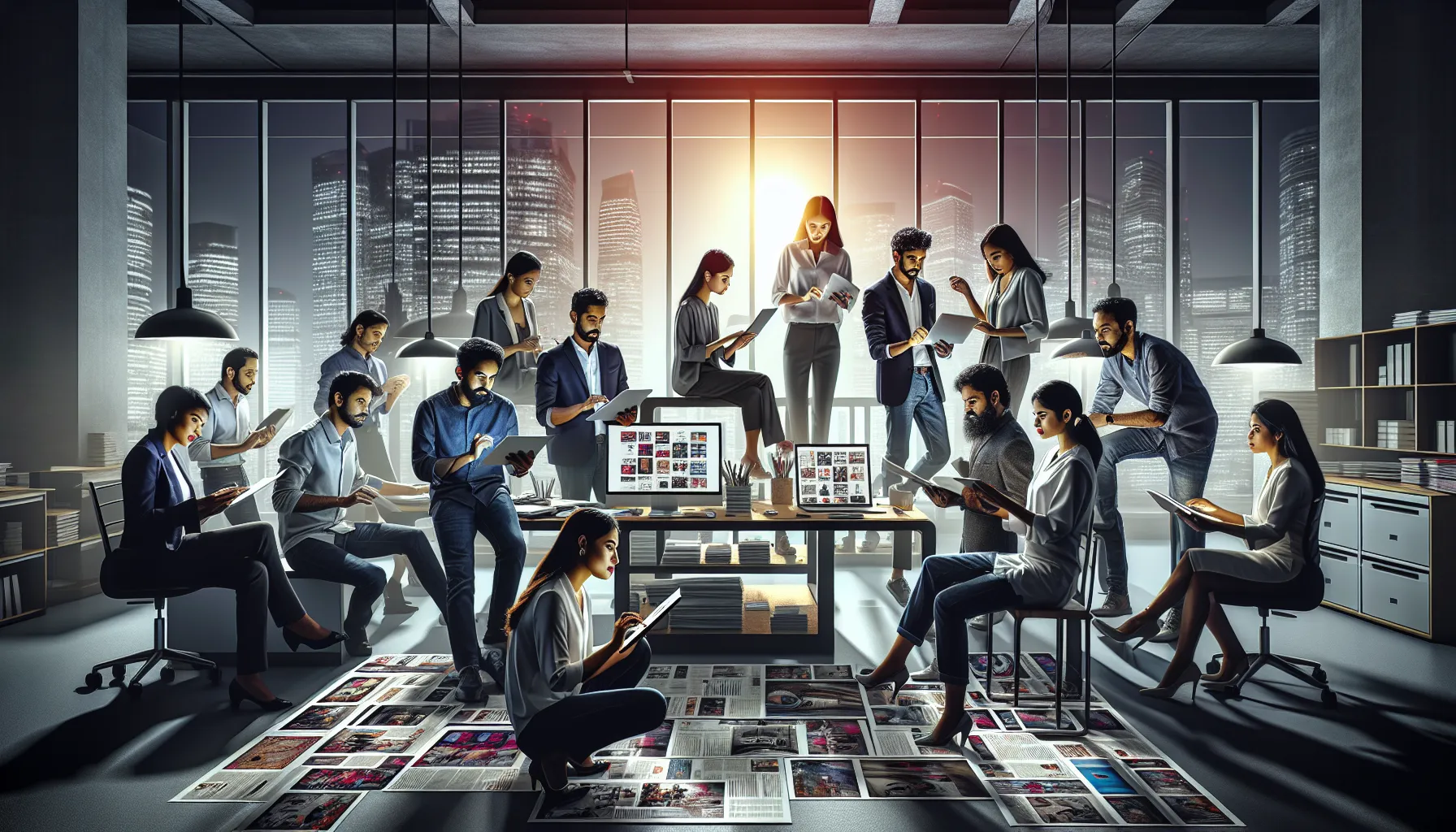 diverse team collaborating on Tamil print media strategies.