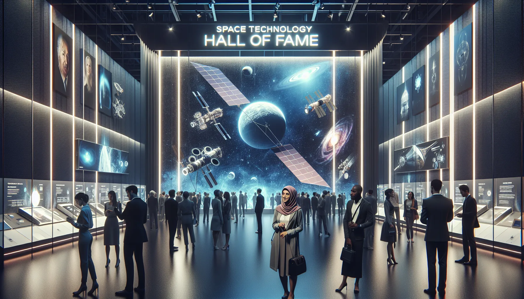 exhibition of space technology advancements in a modern setting.