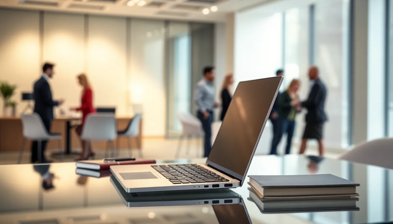 HP Envy laptop on a sleek office desk.
