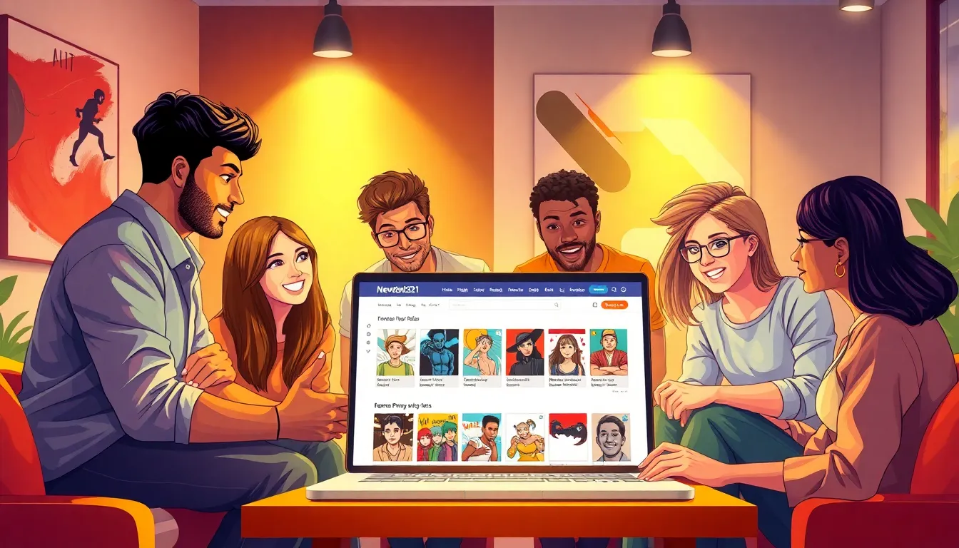 diverse group discussing content on a digital platform in a modern workspace.