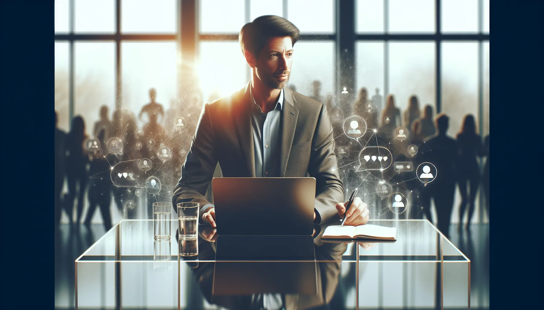 content creator engaging with audience in a modern workspace.