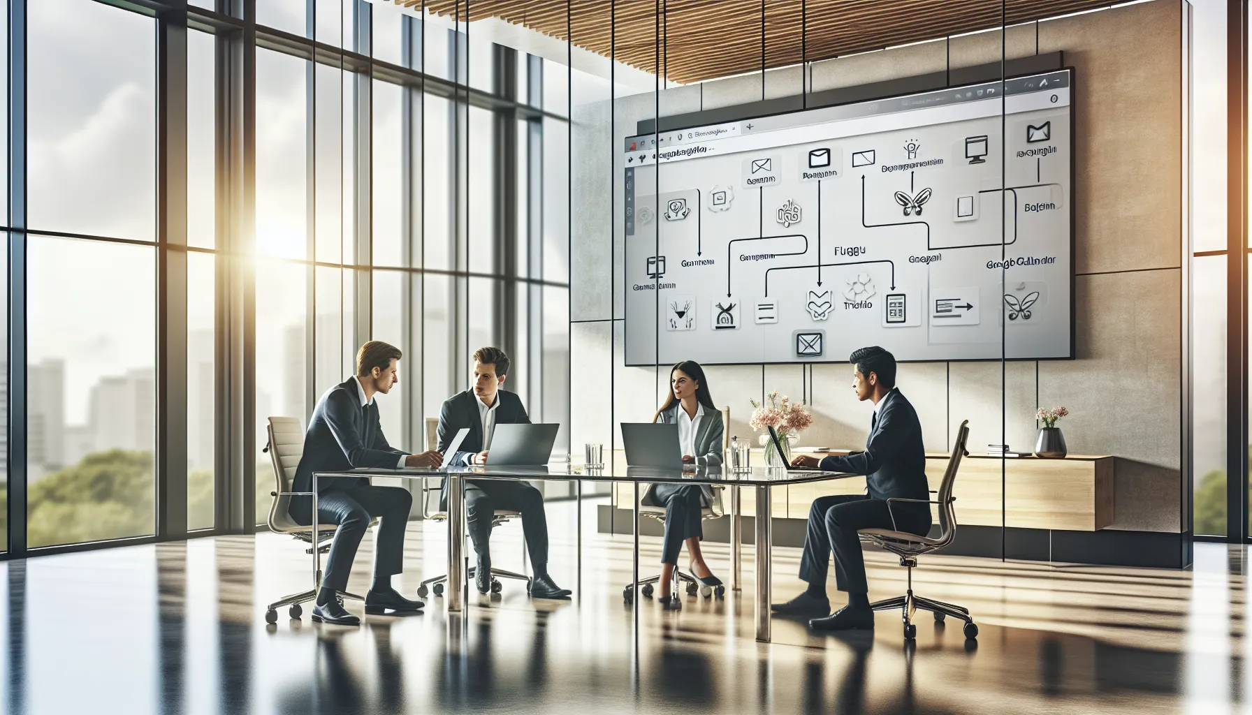 diverse team discussing software integrations in a modern office.